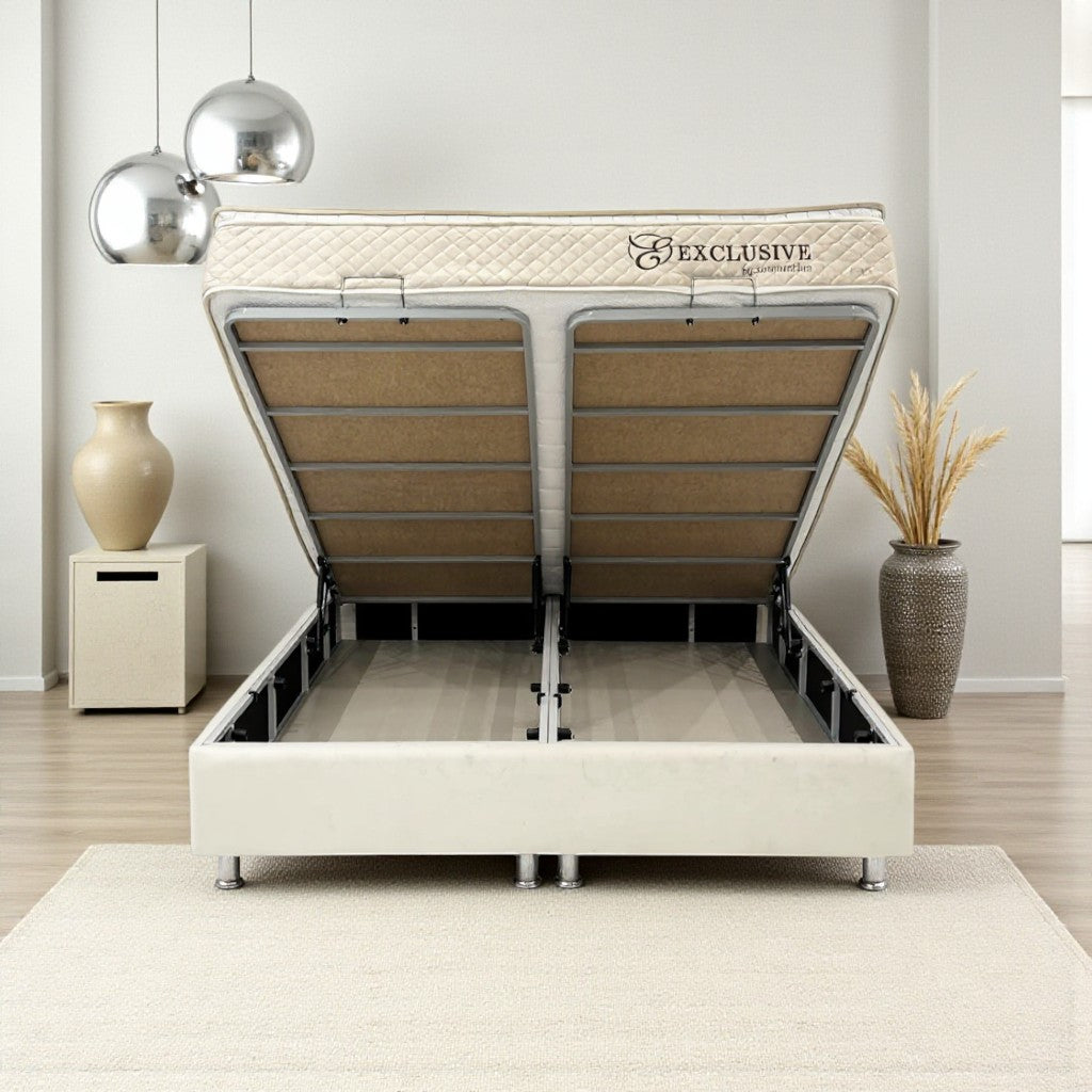 Lit Coffre NEVA BLANC CASSÉ - Velours