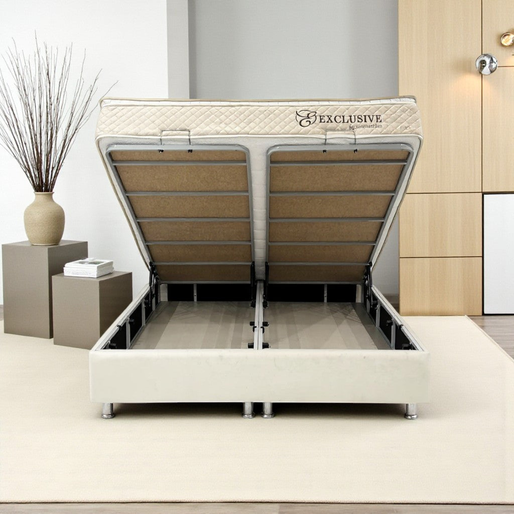 Lit Coffre NEVA BLANC CASSÉ - Velours