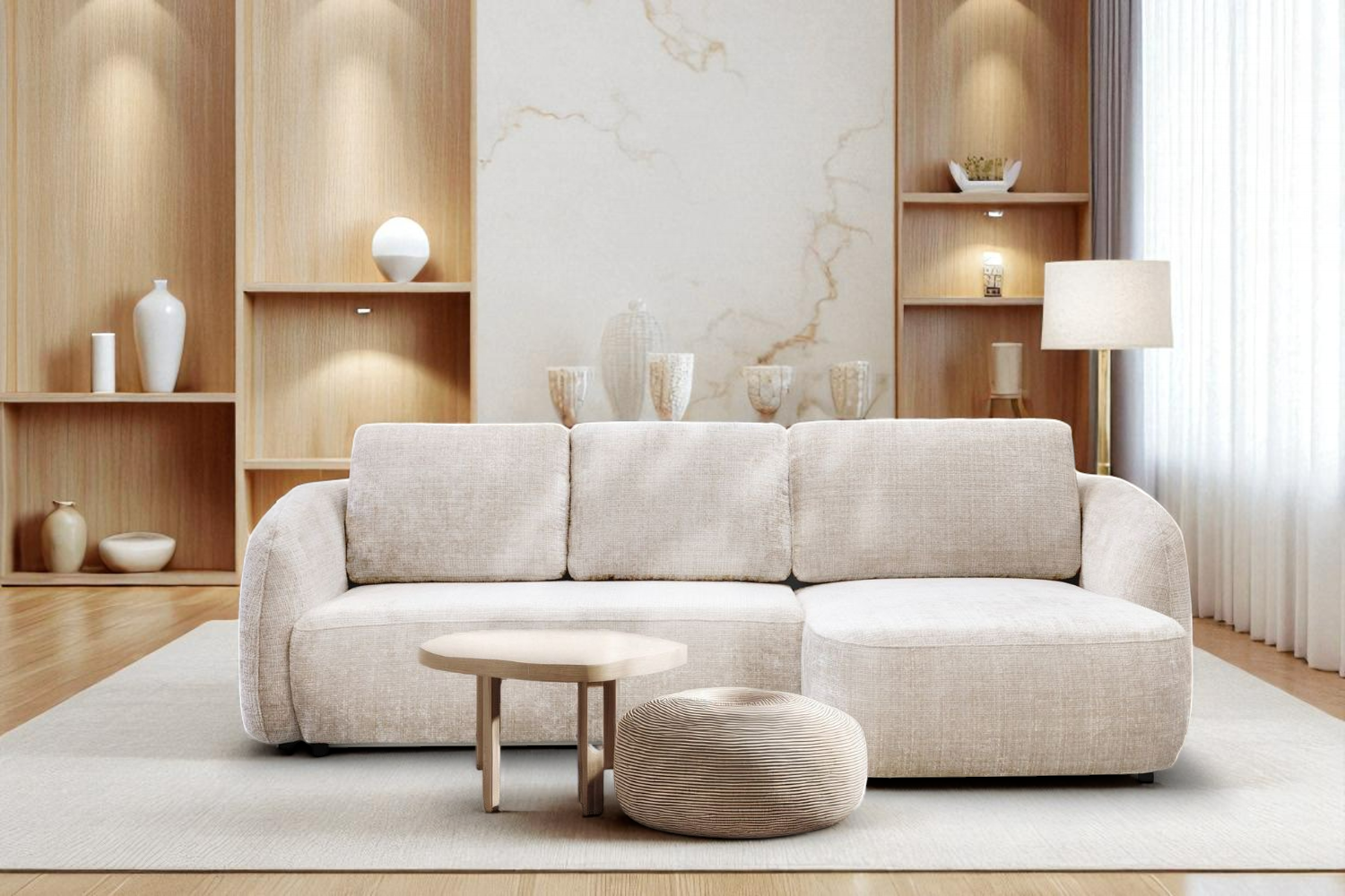 Canapé d'Angle Porty Tweed Crème