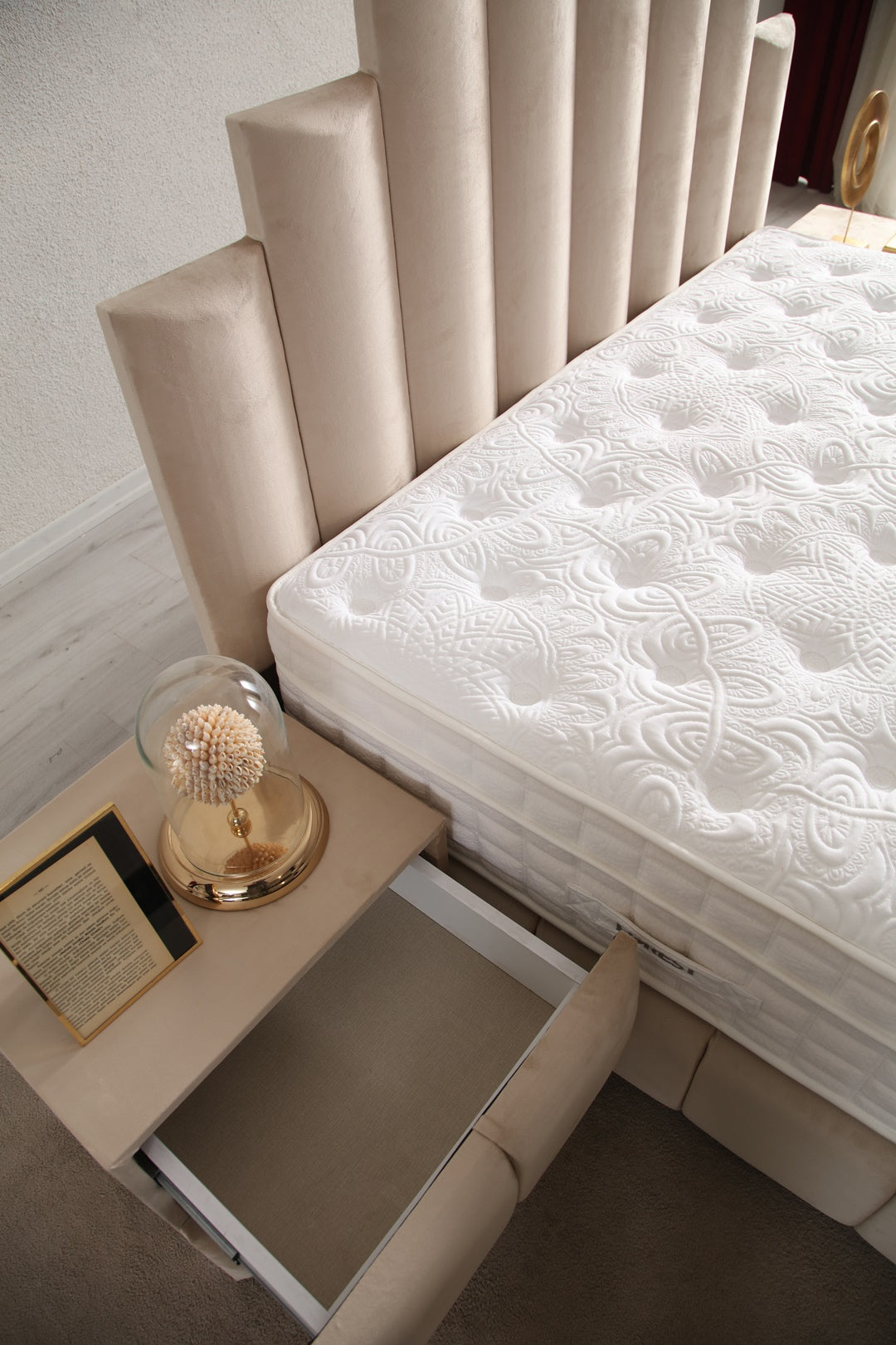 Lit Coffre POLO BEIGE - Velours