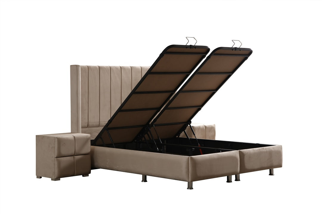 Lit Coffre SANA BEIGE - Velours
