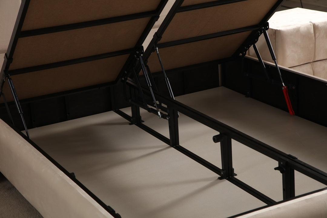 Lit Coffre SANA BEIGE - Velours