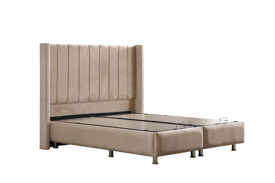 Lit Coffre SANA BEIGE - Velours