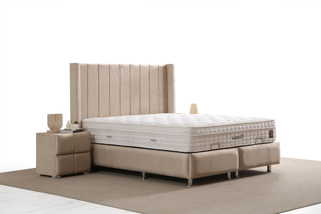 Lit Coffre SANA BEIGE - Velours