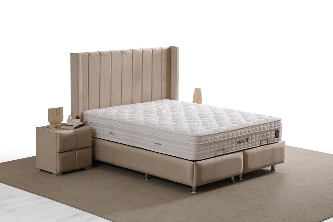 Lit Coffre SANA BEIGE - Velours