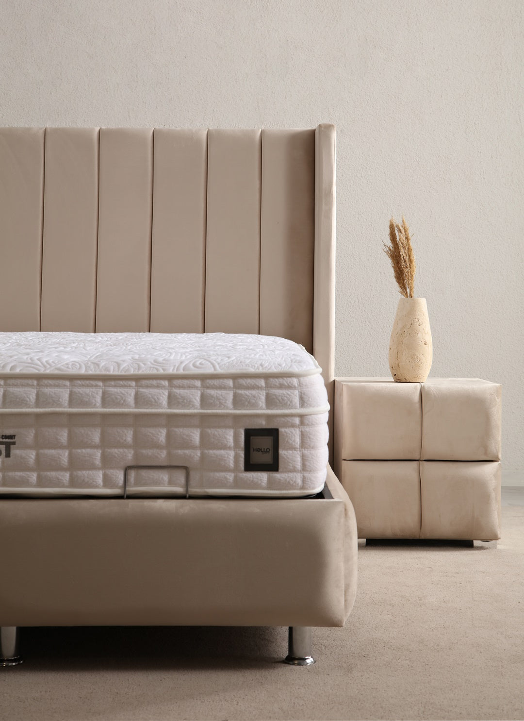 Lit Coffre SANA BEIGE - Velours