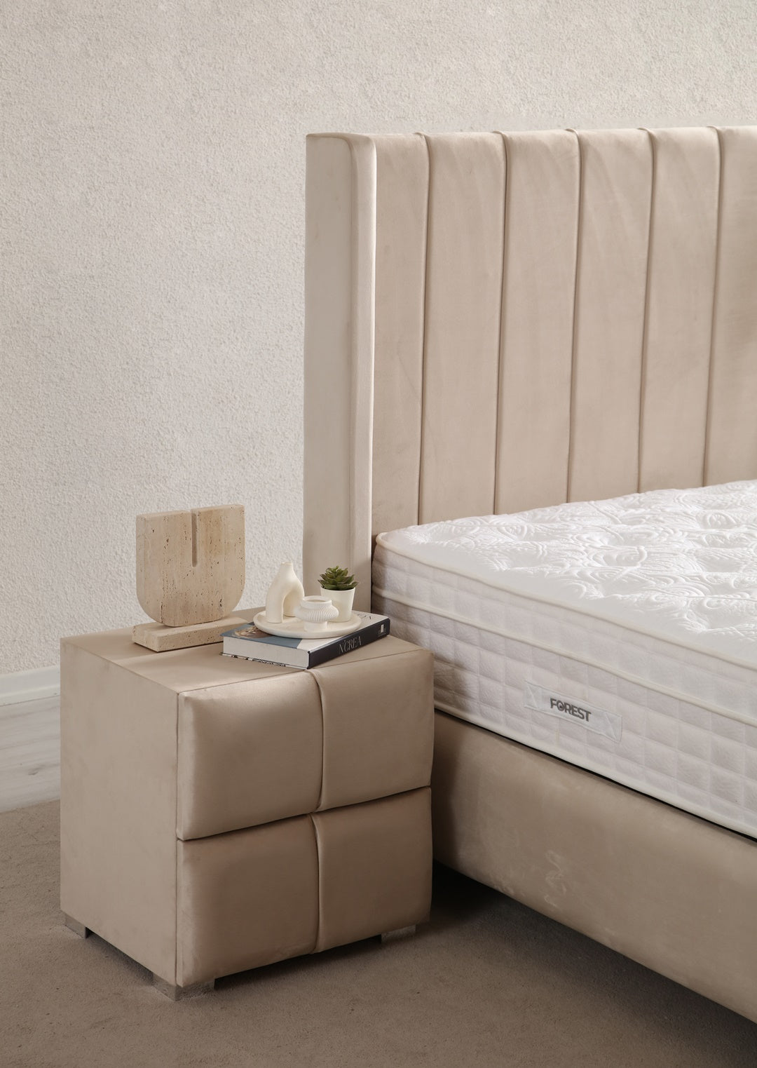 Lit Coffre SANA BEIGE - Velours