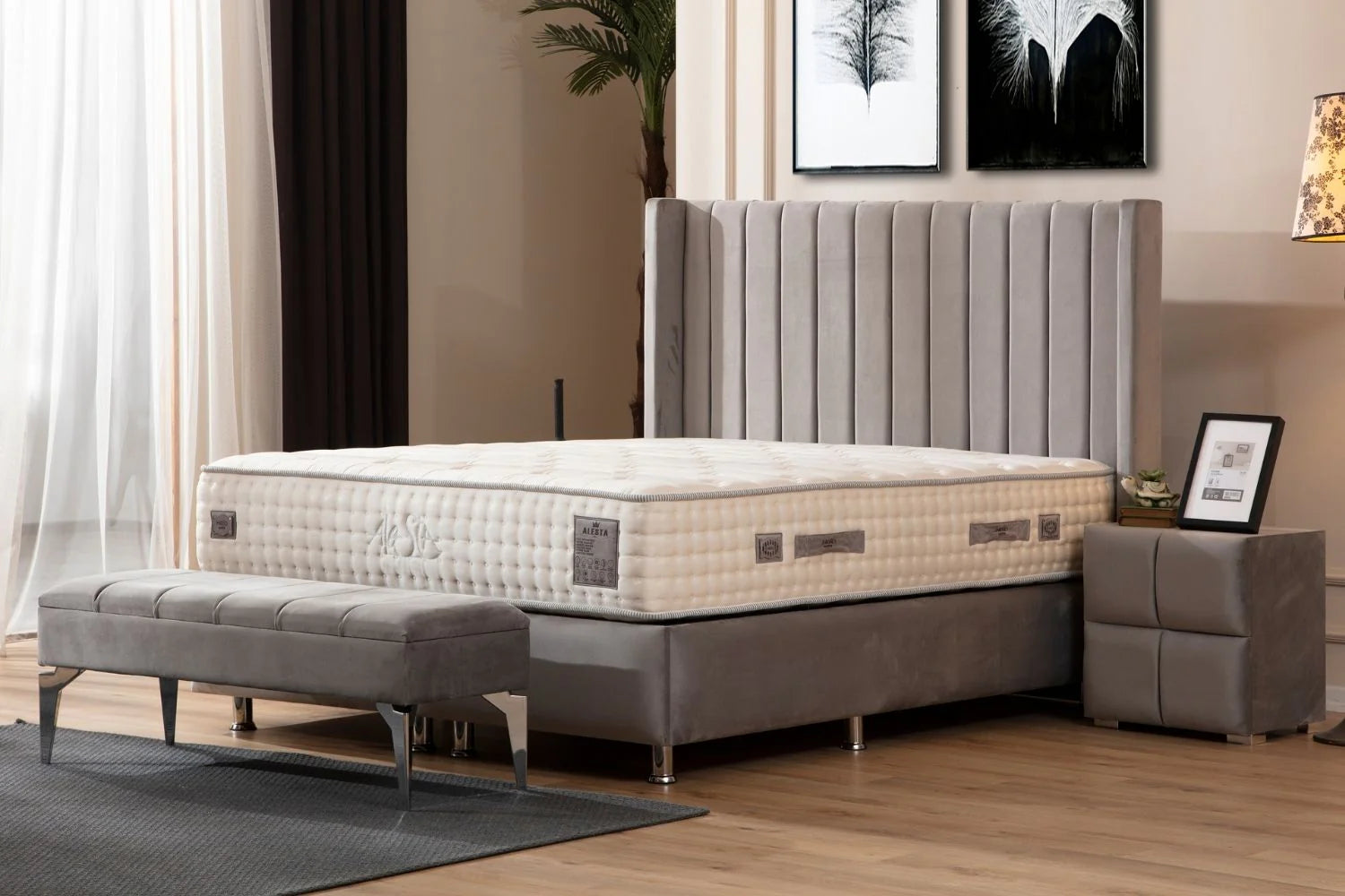 Lit Coffre SANA GRIS - Velours