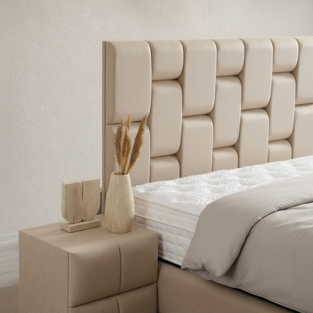 Lit Coffre SILVIA BEIGE - Velours