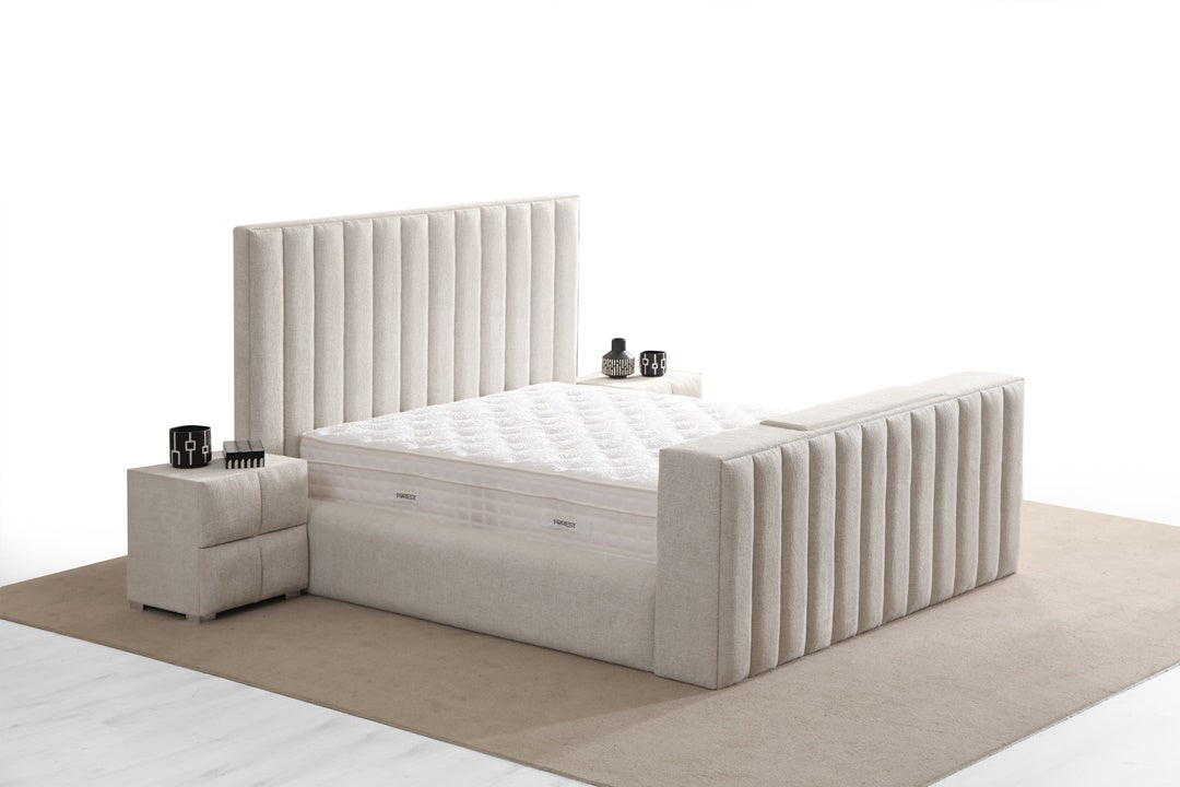 Lit Coffre TV Intégré CRAFTY BLANC CASSÉ - Chenille