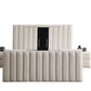 Lit Coffre TV Intégré CRAFTY BLANC CASSÉ - Chenille