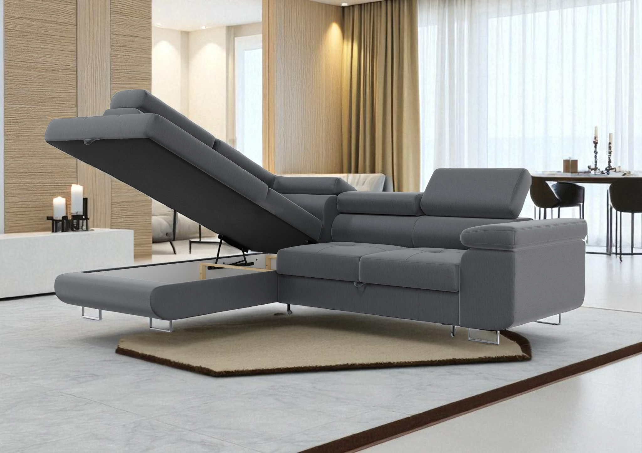 Canapé d'Angle Convertible Tona Velours Gris