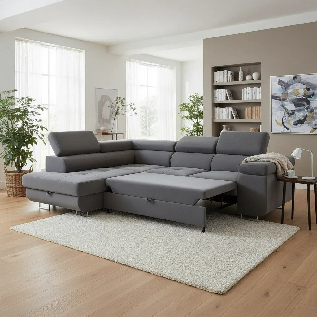 Canapé d'Angle Convertible Tona Velours Gris