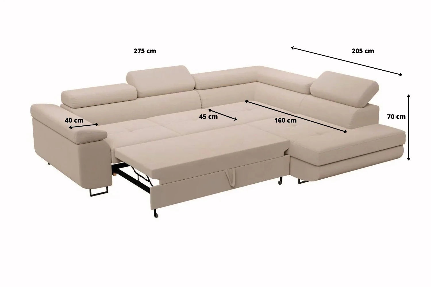 Canapé d'Angle Convertible Tona Velours Beige