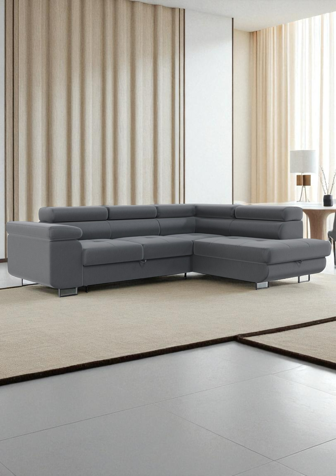 Canapé d'Angle Convertible Tona Velours Gris