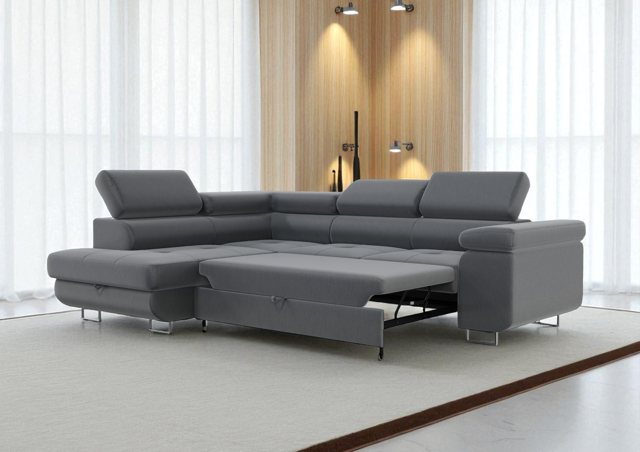 Canapé d'Angle Convertible Tona Velours Gris