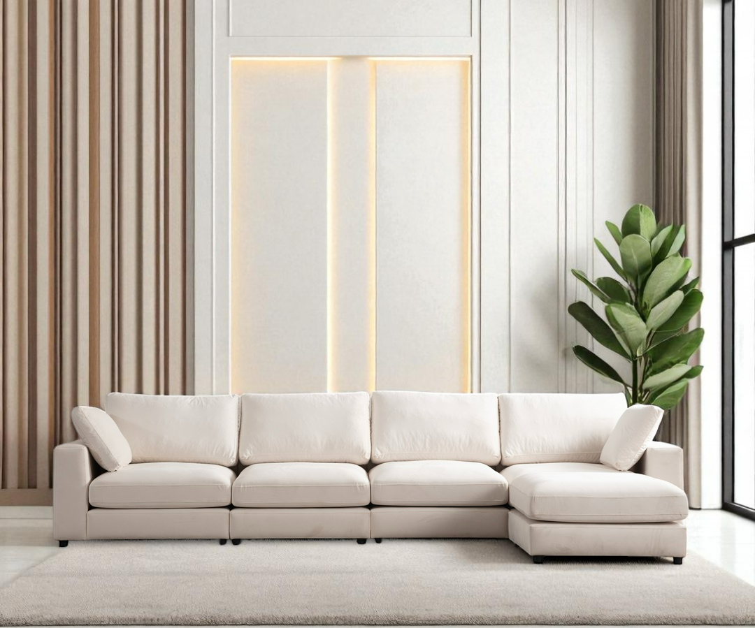 Canapé Modulable Julia Velours 4+1 Pouf