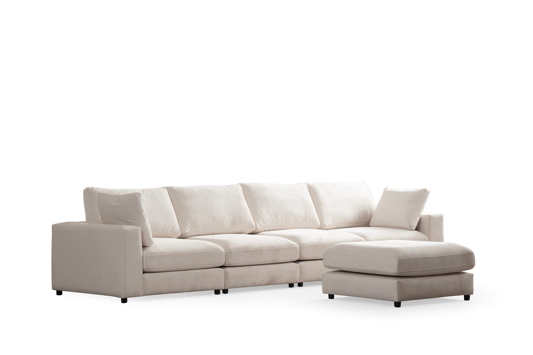 Canapé Modulable Julia Velours 4+1 Pouf