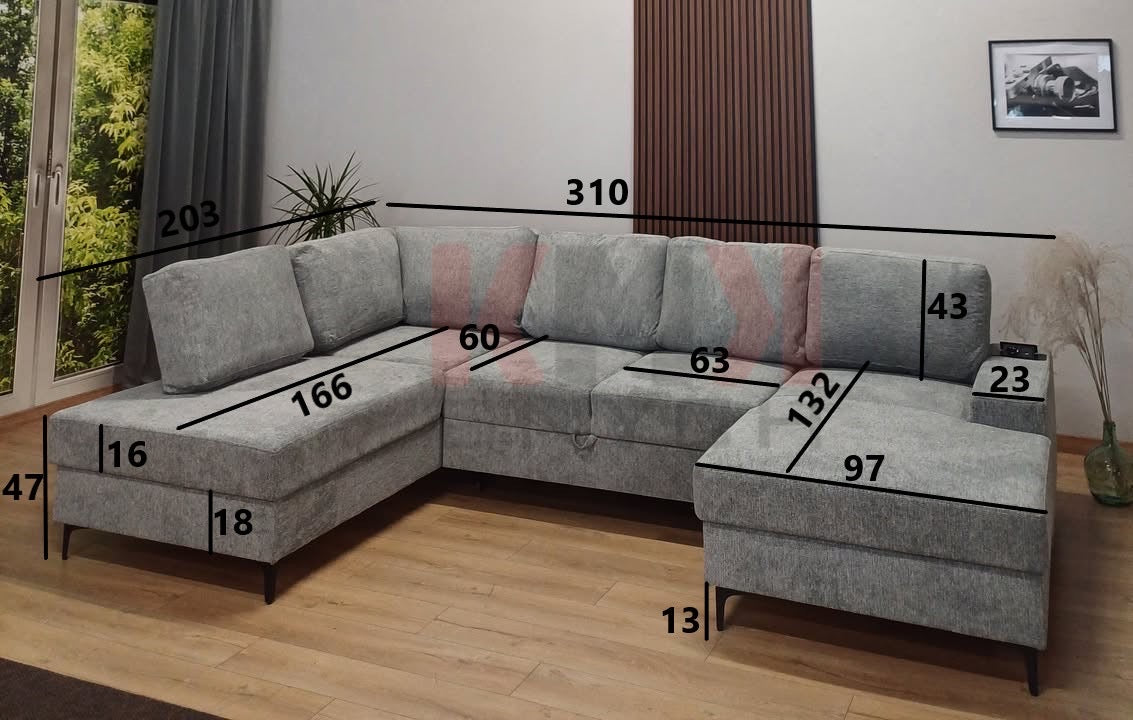 Canapé Panoramique Convertible Vianna Velours Beige