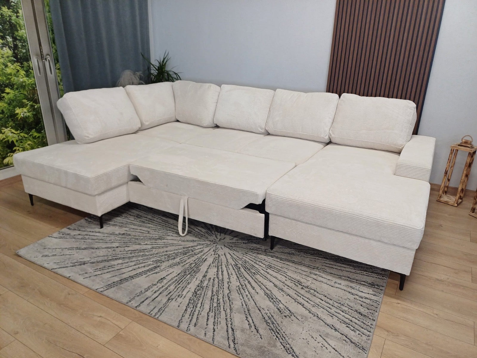 Canapé Panoramique Convertible Vianna Velours Beige