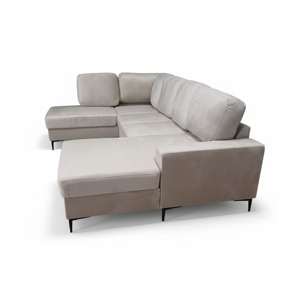 Canapé Panoramique Convertible Vianna Velours Beige