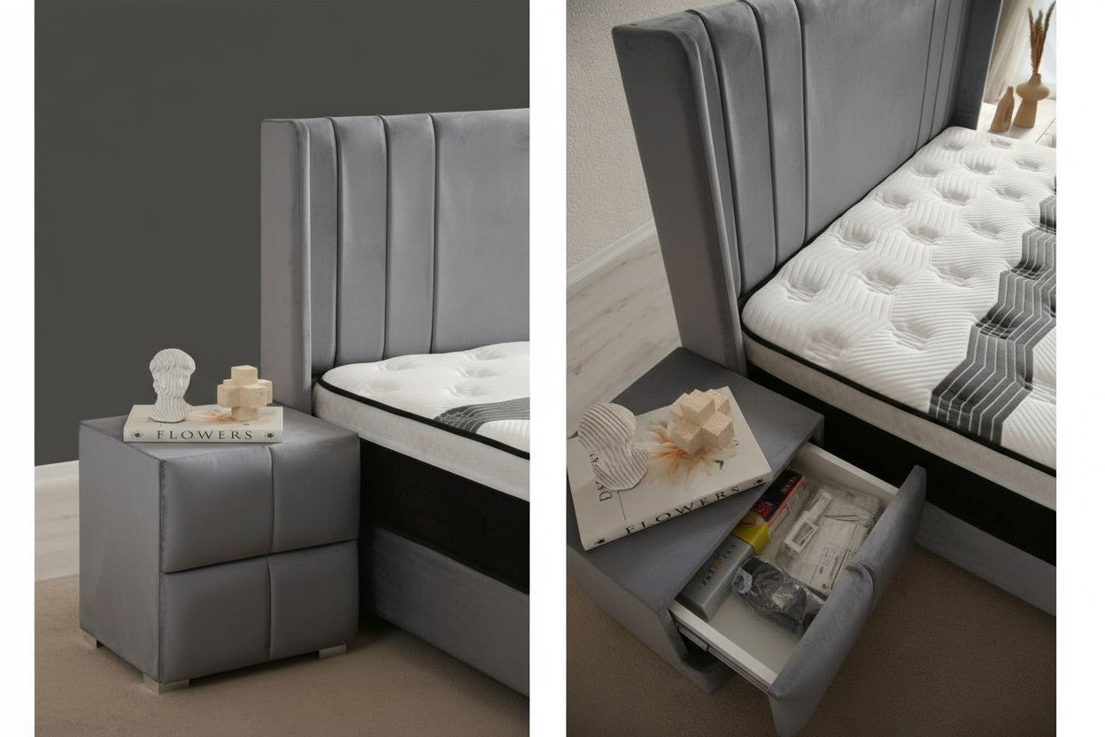 Lit Coffre ALMA GRIS - Velours