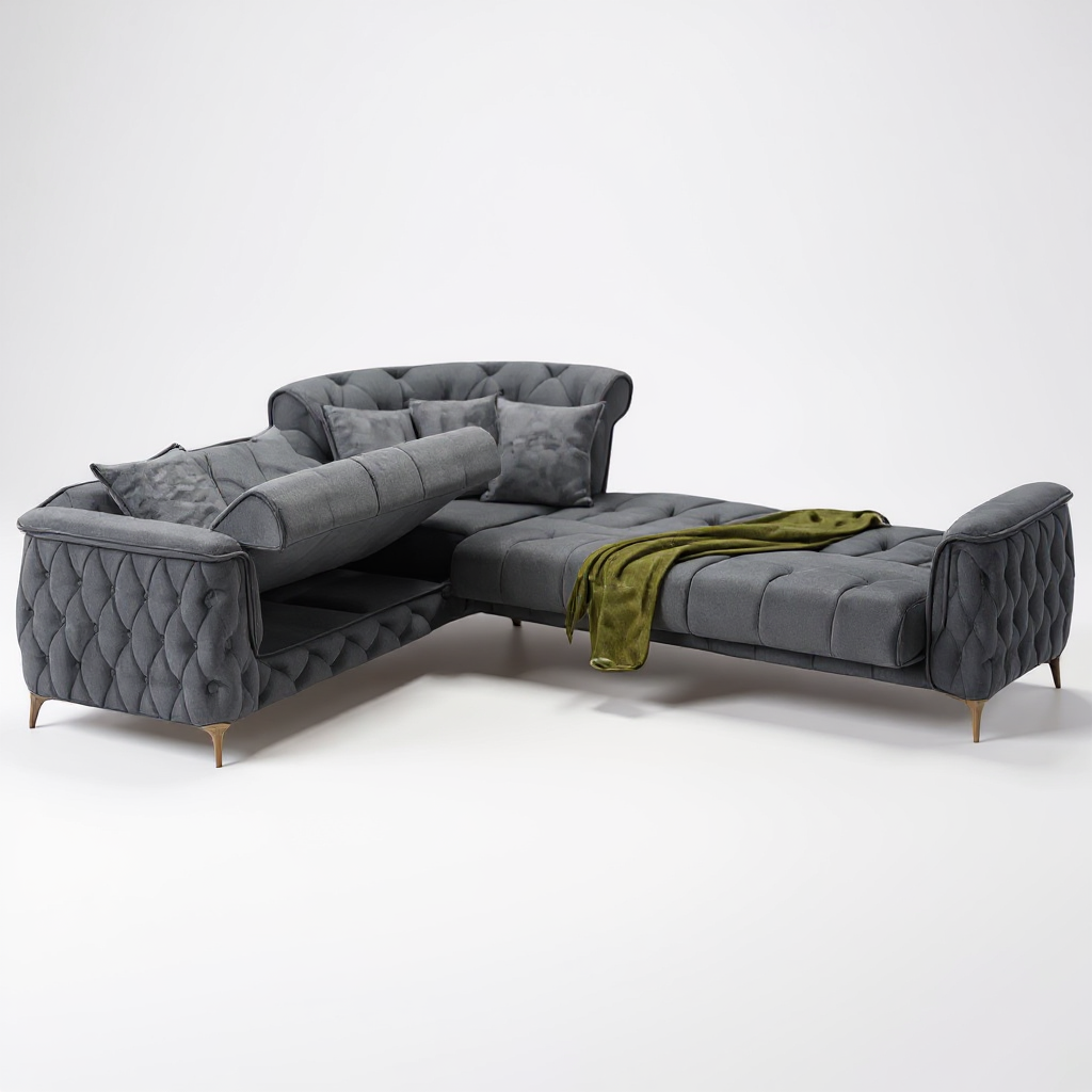 Canapé d'Angle Convertible Cubay Velours Gris Anthracite