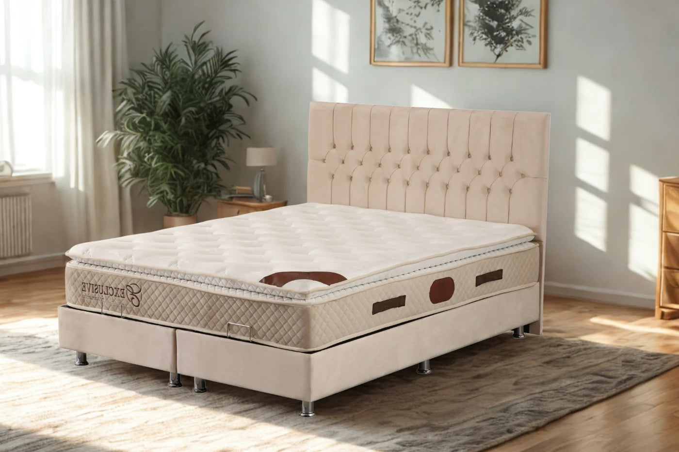 Lit Coffre CAPI BEIGE - Velours