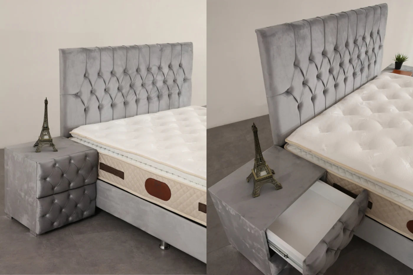 Lit Coffre CAPI GRIS - Velours