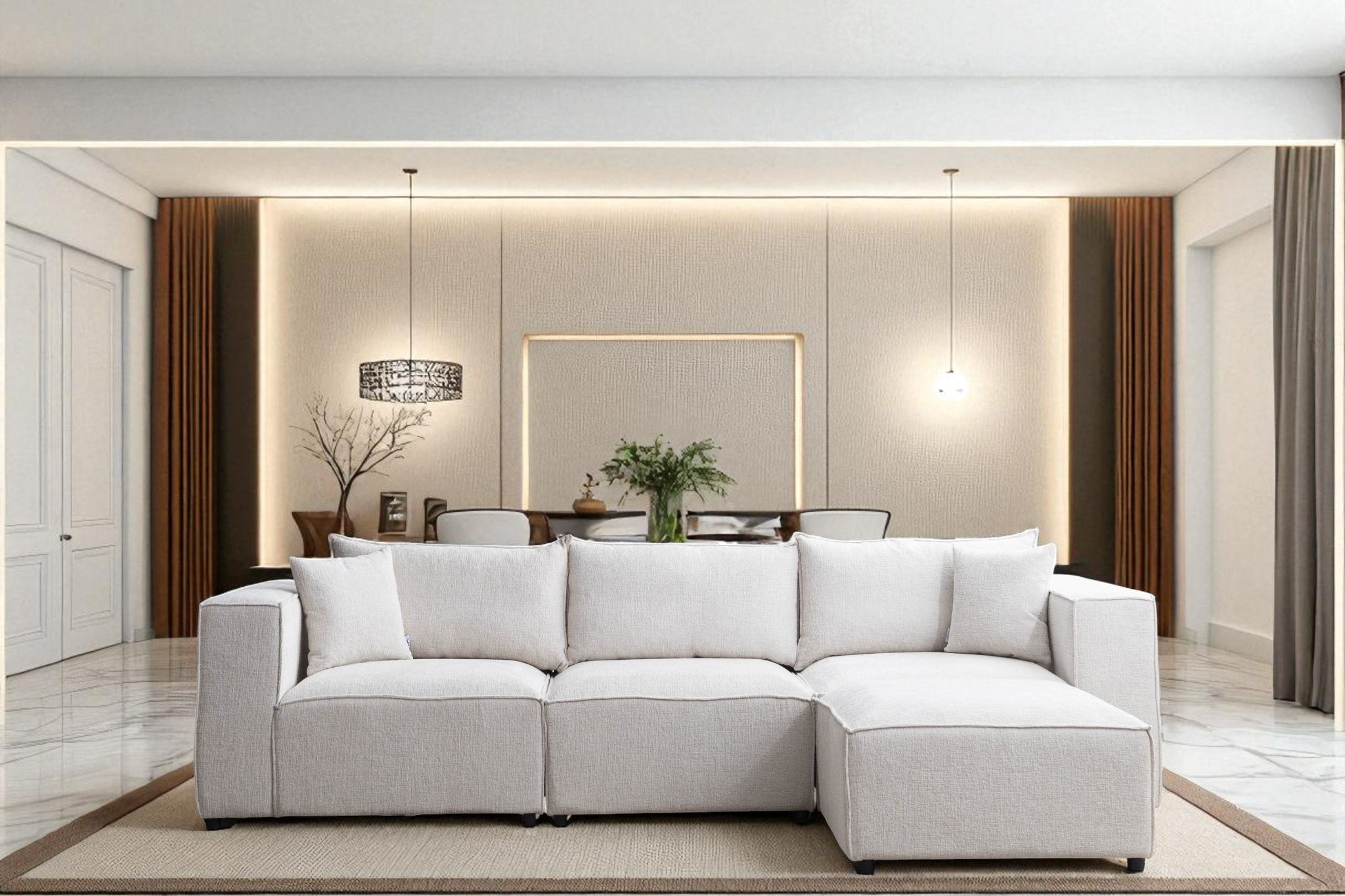 Canapé Modulable Élégance Chenille 3+1 Pouf