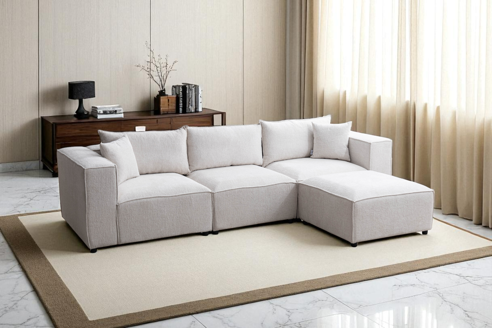 Canapé Modulable Élégance Chenille 3+1 Pouf