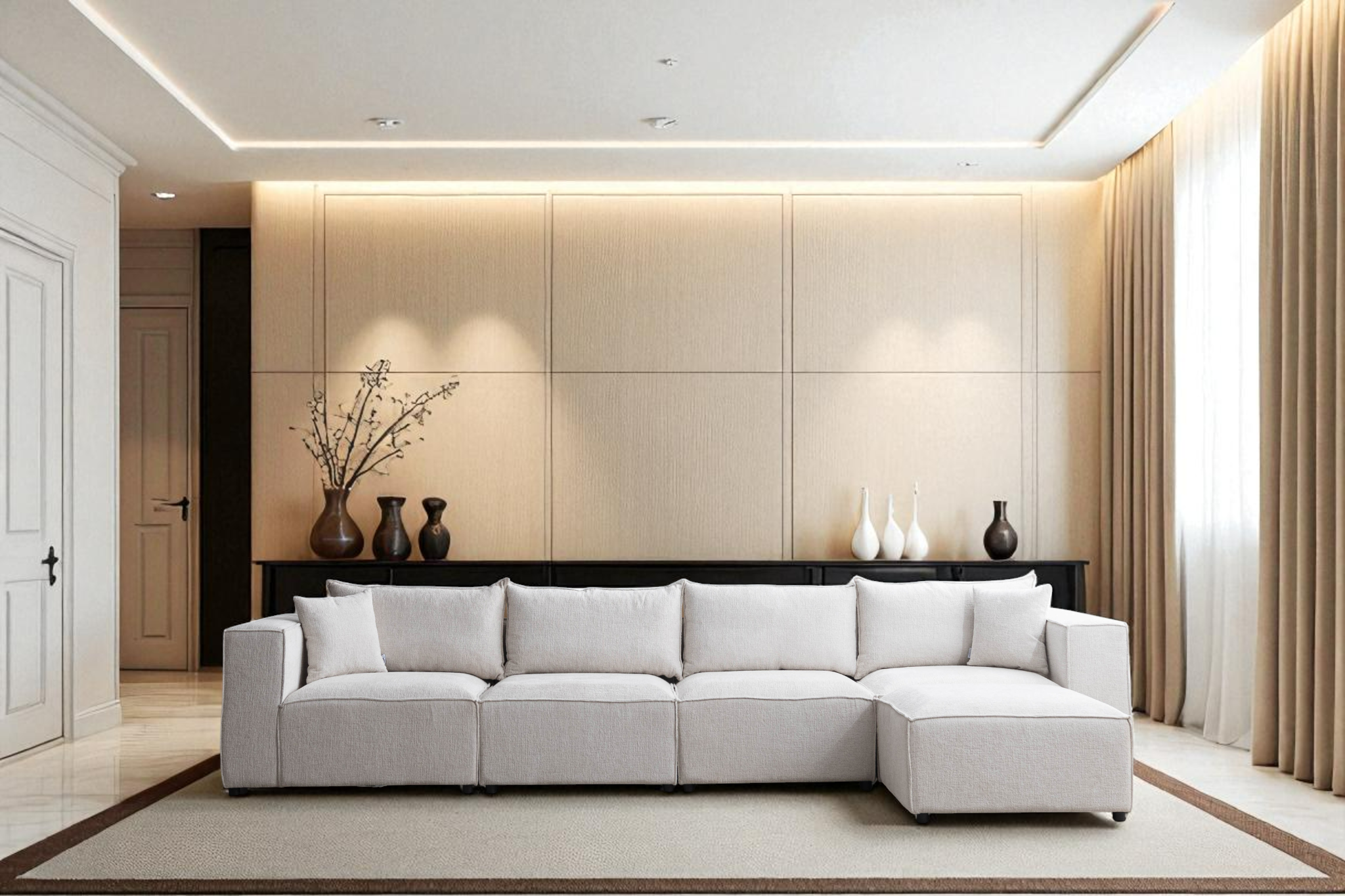 Canapé Modulable Élégance Chenille 4+1 Pouf