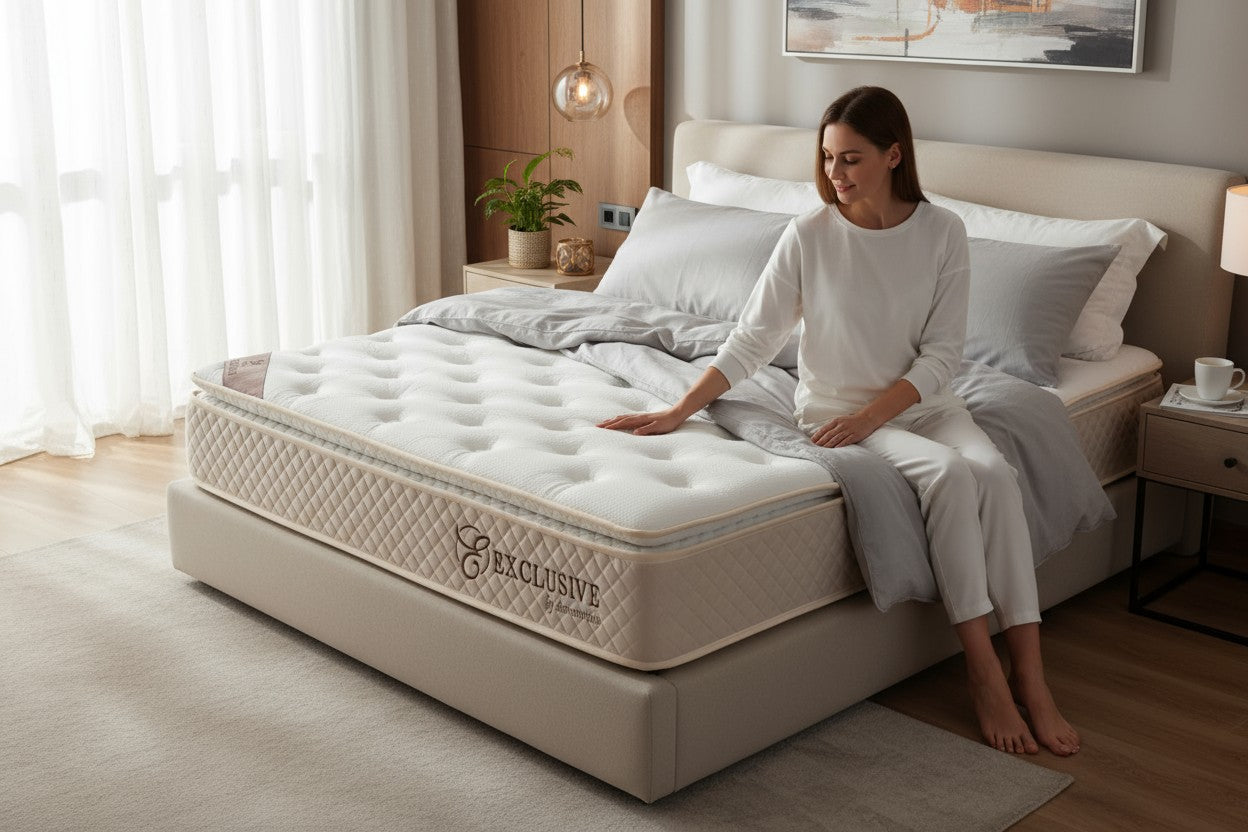 Matelas Ressort Ensachés SM Exclusive Beige - 32 cm Surmatelas Intégré