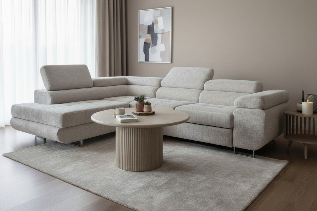 Canapé d'Angle Convertible Tona Tweed Beige