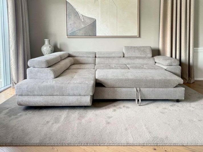Canapé d'Angle Convertible Tona Tweed Beige