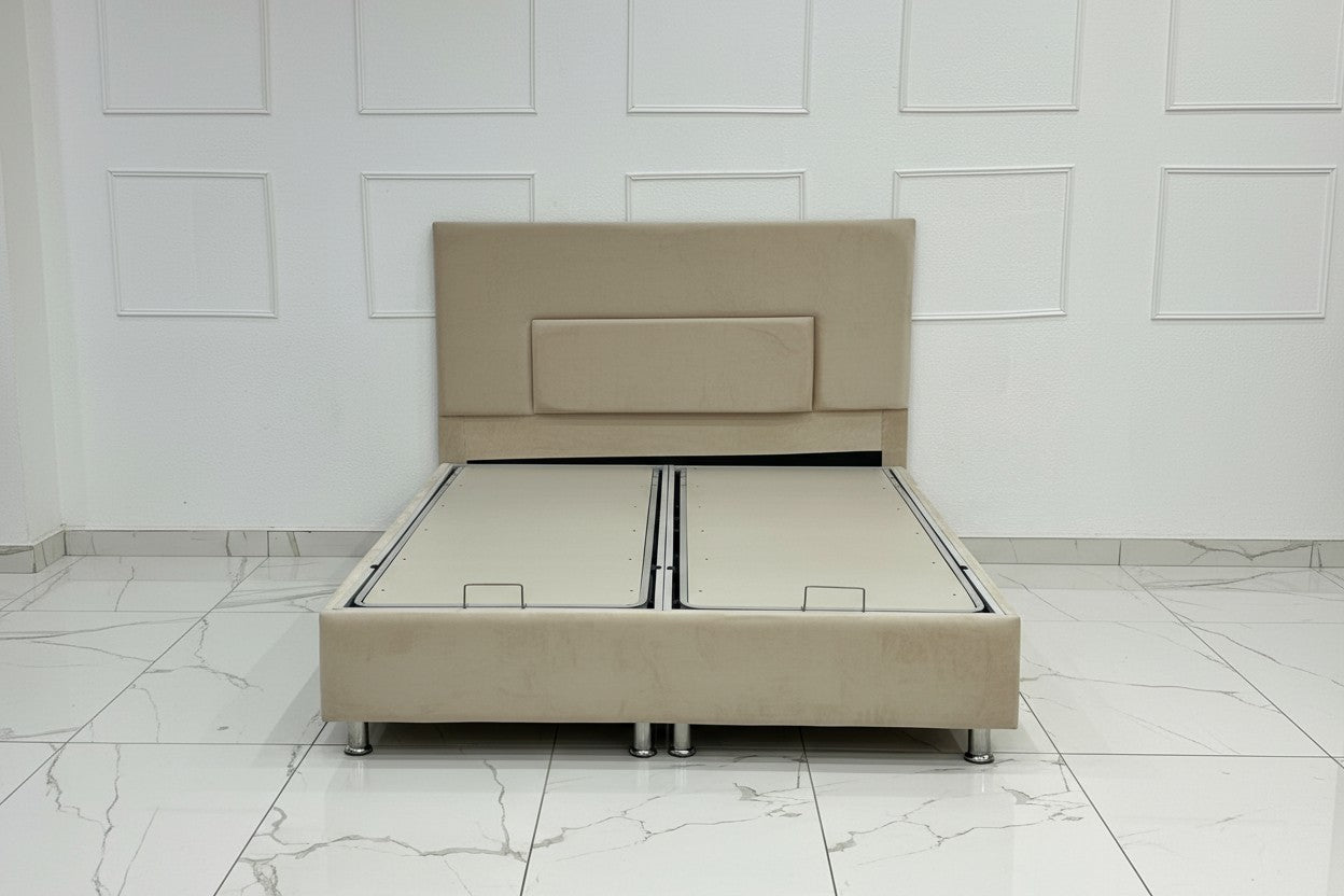 Lit Coffre NEVA BEIGE - Velours