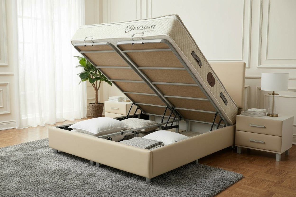 Lit Coffre NEVA BEIGE - Velours